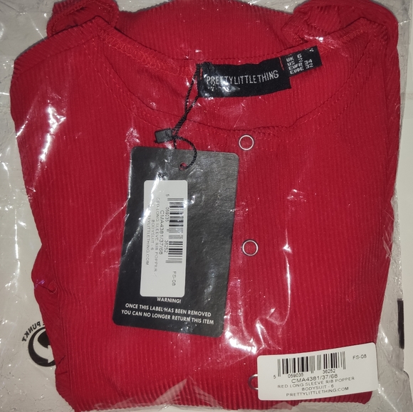 Red Long Sleeve Rib Popper Bodysuit - Picture 4 of 6